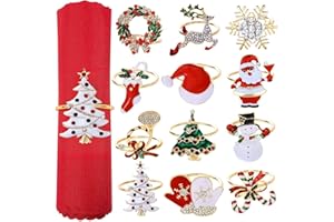 FSMILING Gold Christmas Napkin Rings Set of 12,XMAS Napkin Rings Holder Christmas Napkin Buckle for Holiday Thanksgiving Party Dinner Table Decoration