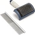 Mikki Dog Puppy Stainless Steel Comb and Hard Pin Slicker Brush, for Cockapoos, Labradoodles, Cavapoos and Golden Doodles - Starter Set 2pcs, Blue, Grey,Small