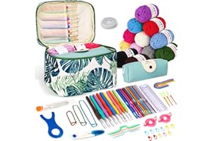 ZUSUZU Juego de ganchillo portátil para principiantes,Agujas de Ganchillo,Crochet Kit Principiantes Adultos,Ganchillos Grochet Kit con bolsa de almacenamiento y accesorios y Lana,instrucciones
