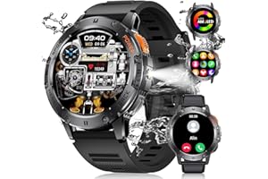 ESFOE Montre Connectée Homme 530mAh avec Torche LED, 1.43'' Militär Smartwatch 3ATM Étanche avec Appels Bluetooth, 113 Modes Sportifs Fréquence Cardiaque Sommeil Podomètre Fitness Tracker pour iOS Android