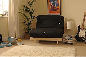 Comfy Living 3ft (90cm) Single Wooden Futon with BLACK Mattress