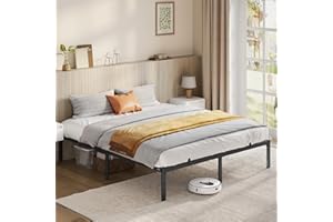 VASAGLE Struttura Letto Matrimoniale, per Materasso 160 x 200 cm, Telaio del Letto in Metallo, Spazio di Organizzazione, Moderno, per Ospiti, Montaggio Semplice, Nero Inchiostro RMB135B01