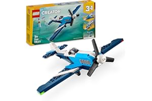 LEGO Creator 3 in 1 Velivolo: Aereo da Competizione, Modello di Aeroplano Giocattolo Trasformabile in Elicottero e Jet con Parti Mobili e Supporto, Giochi d'Avventura per Bambini da 7 Anni 31160