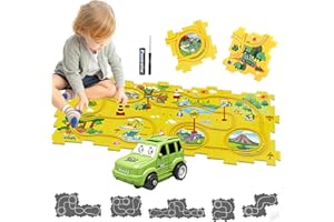DUOLEEY Auto Spielzeug Autorennbahn Spielzeugauto 8pcs DIY-Puzzlebahn für Kinderspielzeug DIY-Route Cars Spielzeug Geschenkspiele für Kinder Spielzeug ab 2 3 4 5 6 Jahren (Dinosaurier)
