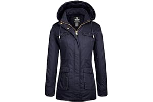 Wantdo Giacca con Cappuccio Rimovibile Cappotto Caldo Invernale da Esterno Parka con Fodera in Pile Giubbotto Antivento Donna