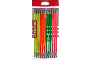 ‎STABILO STABILO - Bleistift mit Radierer - Swano 4907 - neonfarbener Schaft - 12er Pack - Härtegrad HB