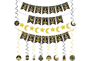 Ramadan Deko, BOLWEO Ramadan Mubarak Banner Set Ramadan Dekorationen mit 3m Lichterketten, EID Mubarak Deko für Eid Festival Party Dekoration, Ramadan Kareem Dekoration