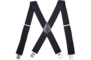 KLONKEE Mens Braces For Trousers With Strong Clips Metal Clip Adjustable Wide 5 cm 1.96 inch Heavy Duty X-BACK Suspenders Straight