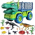TEMI Dinosaur Truck Toy for Kids 3-5 Years Old, Tyrannosaurus Transport Car Carrier Truck with 8 Dino Figures, Activity Play Mat, Dinosaur Eggs and Trees, Escape Set for Boys and Girls