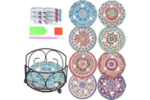 BIIULHCI 8 Pièces 5D DIY Diamant Peinture Dessous de Verre avec Support, Rond Mandala sous-Verres Art de Diamant, Tasse Boissons sous-Verres Dessous Verres de Table pour Adultes Artisanat