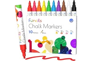 Funcils Lot de 10 marqueurs à craie liquide – Pour tableau noir, fenêtre, étiquettes, bistro, verre – Encre effaçable à l'eau, stylos à craie de peinture – Pointe réversible de 6 mm