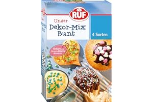 RUF Dekor-Mix Bunt, 4 Sorten bunter Back-Dekor mit Zucker-Streuseln, Zucker-Perlen, bunten Crispies & Zucker-Herzen, zum Verzieren und Dekorieren