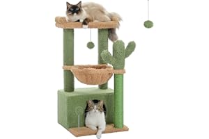 PAWZ Road Cactus Cat Tree for Indoor Cats with Super Large Condo, Cat Tower with Scratching Post, Large Hammock, Dangling Ball and Top Perch, 79cm Green