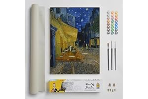 DonElton Dipingi con i numeri per adulti ispirato a Vincent van Gogh - Dipingi con i numeri con pennelli e colori - Tela con disegni da dipingere - Senza cornice (Terrazza del caffè)