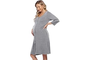 KOJOOIN Camisón de lactancia para mujer, pijama de embarazo, ropa de dormir con tira de botones continua, embalaje múltiple
