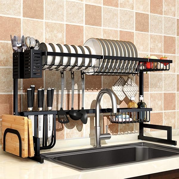 Dish Drying Rack Over Sink Display Stand Drainer Stainless Steel Kitchen Supplies Storage Shelf Utensils Holder Black Buy Online At Best Price In Uae Amazon Ae
