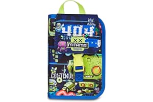 Mitama Astuccio Scuola 4 Zip, Blu, Portapenne Triplo Scomparto Completo Di Penne, Matite, Colori, Accessori Zaino, Scuola Elementare, Bambino