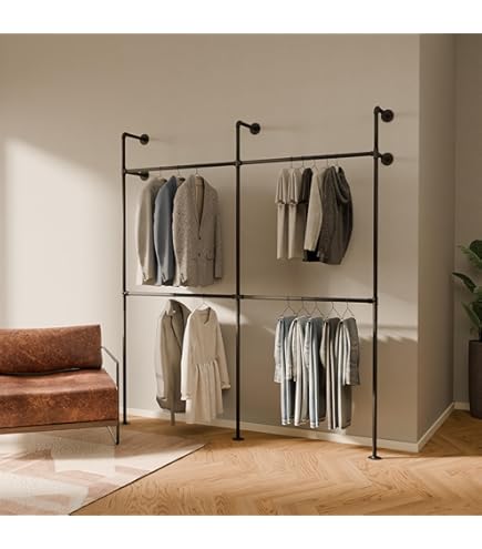 FTEYUET Kleiderständer Wandmontage - Verstellbarer Garderobenschrank 124-219cm Schwarz