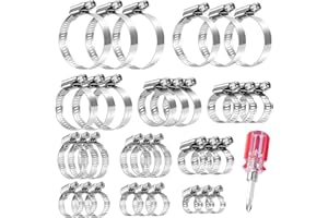 Collier de Serrage Inox,33 Pièces Collier Serrage Métallique pour Tuyau,Lytool Collier de Serrage Tuyau Réglables 6-51 mm,304 Inox,Tube a' Automobiles,Piscine,Robinet,Home Gaz,Famille Tuyau d' Eau