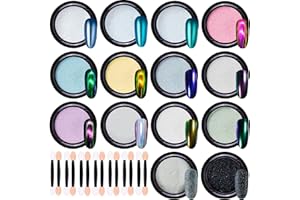 ‎DUUFIN Duufin 14 Farben Nägel Chrome Pulver Holographisch Nagelpulver Metallic Mirror Nägel Pulver mit Lidschattenstiften für Maniküre Kunstdekoration, 1g/Kästen