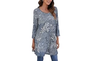 Enmain Femme Tunique à 3/4 Manches Longues Chemise Imprimée à Motifs Floraux Paisley pour Les Femmes Casual élégant Chic T-Shirt Blouses