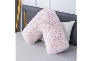 LIFESTYLE COMFORT LTD LSC Orthopedic V Pillow Soft & Fluffy Sherpa Teddy HUG & SNUG Fleece Pillows to Support Head, Neck and Back V-Shaped Nursing Pillow with Non-Allergenic Pillowcase (BABY PINK, 70 X 35 CM)
