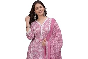 Amayra Women's Pure Cotton Printed Straight Kurta Set with Palazzo Pants & Dupatta- Ethnic Wear