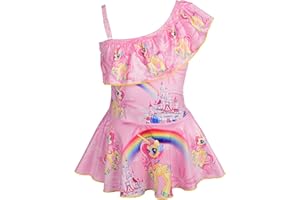 Lito Angels Traje de baño de Unicornio para niñas pequeñas, una Pieza de un Hombro, Fiesta natación de Verano, Rosa Caliente