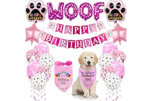 BATNITE Dog Birthday Party Supplies, 41 Pcs Dog Birthday Party Set with Happy Birthday Banner, Woof Letter, Triangle Scarf, Paw Print Latex Balloon and Paw Foil Balloon for Pet Boy/Girl (Pink)