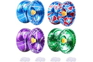 KAYSENSUK 4PCS Metal Yoyo for Kids Beginners, Auto Return Bearing Responsive Yo-yo to Play Entertaining Pro String Tricks Professional Yo yo, Stable and Sturdy String, Party Favors Adults