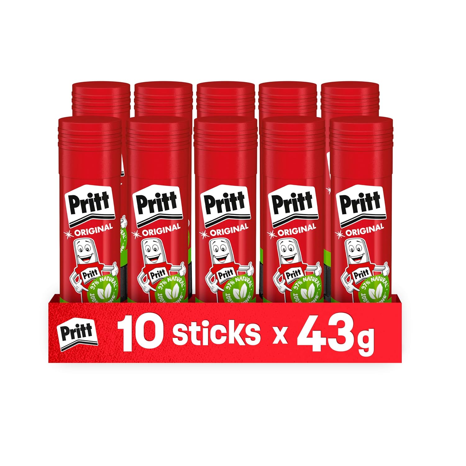 Pritt Colla Stick, Colla trasparente per scuola e ufficio, 10 x 43 g | Colla per bambini, Sicura, Affidabile, Tenuta forte, Lunga durata, Per lavoretti e fai da te