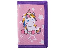 SUNDEE RFID Blocking Wallet for Kids/Slim Cartoon Wallet with Zippered Pocket/Trifold Canvas Outdoor Sports Wallet, Unicorn