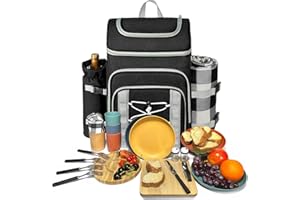 Hap Tim Picknickkorb Rucksack für 4 Personen mit Decke, Isoliertes Auslaufsicheres Kühlfach, Weinhalter, Besteckset, Verlobungsgeschenke für Paare, Weißer Elefant Geschenkideen, Schwarz (36221-DG)