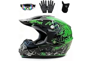 UIGJIOG Motocross Helmet,Youth ATV Dirt Bike Motorcycle Helmet, Full-Face Off Road Motorcycle Crash Helmet,BMX 4-Wheeler Off-Road Mountain Bike Helmet,With Gloves Goggles Mask