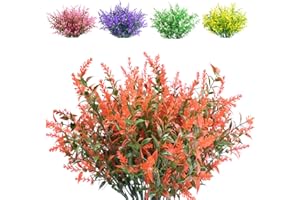 Boic 10 Pcs Flores Artificiales De Lavanda Artificiales Flores, Plantas Artificiales Exterior, Lavanda Planta Natural para Hogar Jardín Ventana Porche Fiesta Boda Decoración Naranja