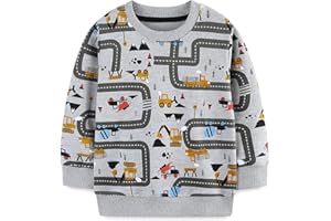 EULLA Kids Boys Sweatshirt Jumper T-Shirt Cute Long Sleeve Tops Casual Cotton Tee Shirts Toddler Crewneck Clothes Age 1-7 Years