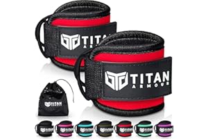 Titan Armour® Ankle/Wrist Straps for Cable Machines | Gym Cuffs w/Heavy-Duty Steel Double D-Rings & Adjustable Velcro Strap | Lower Body Workouts Inc. Leg Extension, Leg Curl & Glute Kickback | Men & Women