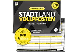 DENKRIESEN - Stadt Land VOLLPFOSTEN® - BVB Edition - 'Entscheidend ist auf'm Platz.' - DIN A4 Spielblock | ab 9 Jahren | 50 Blatt | BVB-Fanartikel | Borussia Dortmund | Fußballfans | Quiz