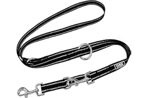DDOXX Correa Perro Multiposición Nylon Reflectante, Ajustable en 3 tamaños, 2 m | Muchos Colores & Tamaños | para Perros Pequeño, Mediano y Grande | Correa Doble 2 Gato Cachorro | L, Negro, 2m