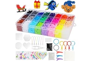 LALATOK 6200 Perline a Fusione, Perline da Stirare 5 mm, 24 Colori Perline a Fusione Set, con Carta Stiro, Pegboard, Set Gioco Creativo Natalizio Fai da Te Regalo