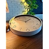 VOLANTE&reg; Modern Duvar Saatleri ROME Serisi 35 cm &Oslash; Ger&ccedil;ek Cam Ev/Ofis/Mutfak/Sınıf/Okul Sessiz & Akar (BEYAZ-SİYAH)
