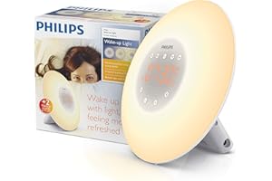 Philips Wake-Up Light - Sunrise Simulation with 2 x Natural Sounds, FM Radio, Reading Light, Snooze Function (Model HF3505/01)