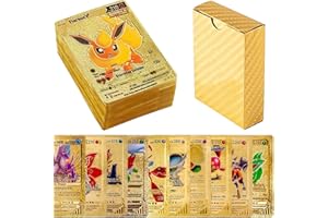 Rusyjxc Deutsch 55 Stück Gold Karten für Poke, Vmax Goldfolienkarten mit Deck Box, Vergoldete Karte Einschließlich Verschiedener Seltener Folienkarten(Vstar+Vmax+V+GX), Nicht Origina