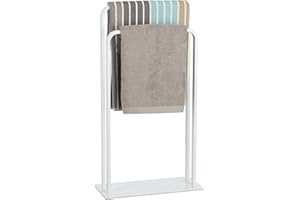 Relaxdays 2-Rail Double Stand, Freestanding Towel Holder, U-Shape, Bathroom Valet HWD 81 x 45 x 20 cm, White, Steel