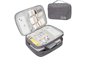 FYY custodia elettronica, borsa per cavi da viaggio, valigia per accessori elettronici, custodia portatile impermeabile a doppio strato, borsa per cavi per computer, grande doppio strato, grigio