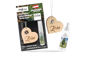 ‎SAGL.TIROL HOLZMANUFAKTUR sagl.tirol Auto Duft aus Zirben Holz [100% Bio] inkl. Zirben Raum Parfüm 5ml I verschiedene Motive I natürlicher Auto Duftbaum I Auto Duft Innenraum I Auto Lufterfrischer I Autoduft I Herz