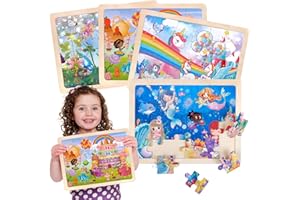 Tacopet Juego de 4 Puzzle de Madera para Niña, Rompecabezas de 24 Piezas, Puzzle Unicornio Sirena Princesa Hadas, Juguete Educativo para Infantiles de 3 4 5 6 años, Juguete de Regalo para Niña
