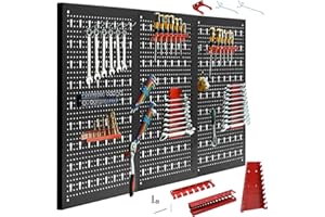 CCLIFE Panneau Porte Outils Mural de 3 Panneaux avec 25 supports panneaux perforés rangement 120x60x2cm avec 10pcs Matériel de Montage