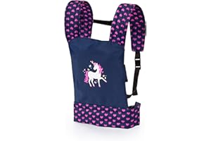 Bayer Design- Portabebés EasyCarry, Transporte, Porta, Accesorios para muñecos, Juguetes para niños, Ajustable, Color azul con unicornio (62254AA)