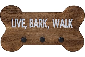 green leaves Live Bark Walk Wall Hook Dog Leash Key Holder Wall Shelve Dog Lover Home Decor (Brown)